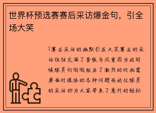 世界杯预选赛赛后采访爆金句，引全场大笑