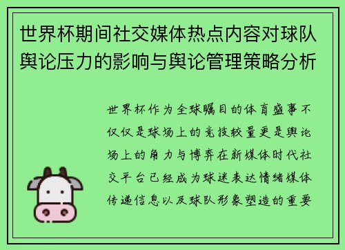 世界杯期间社交媒体热点内容对球队舆论压力的影响与舆论管理策略分析